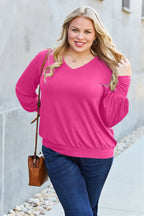Basic Bae V-Neck Lantern Sleeve Top — Full Sizes - Whispering Desires Shoppe