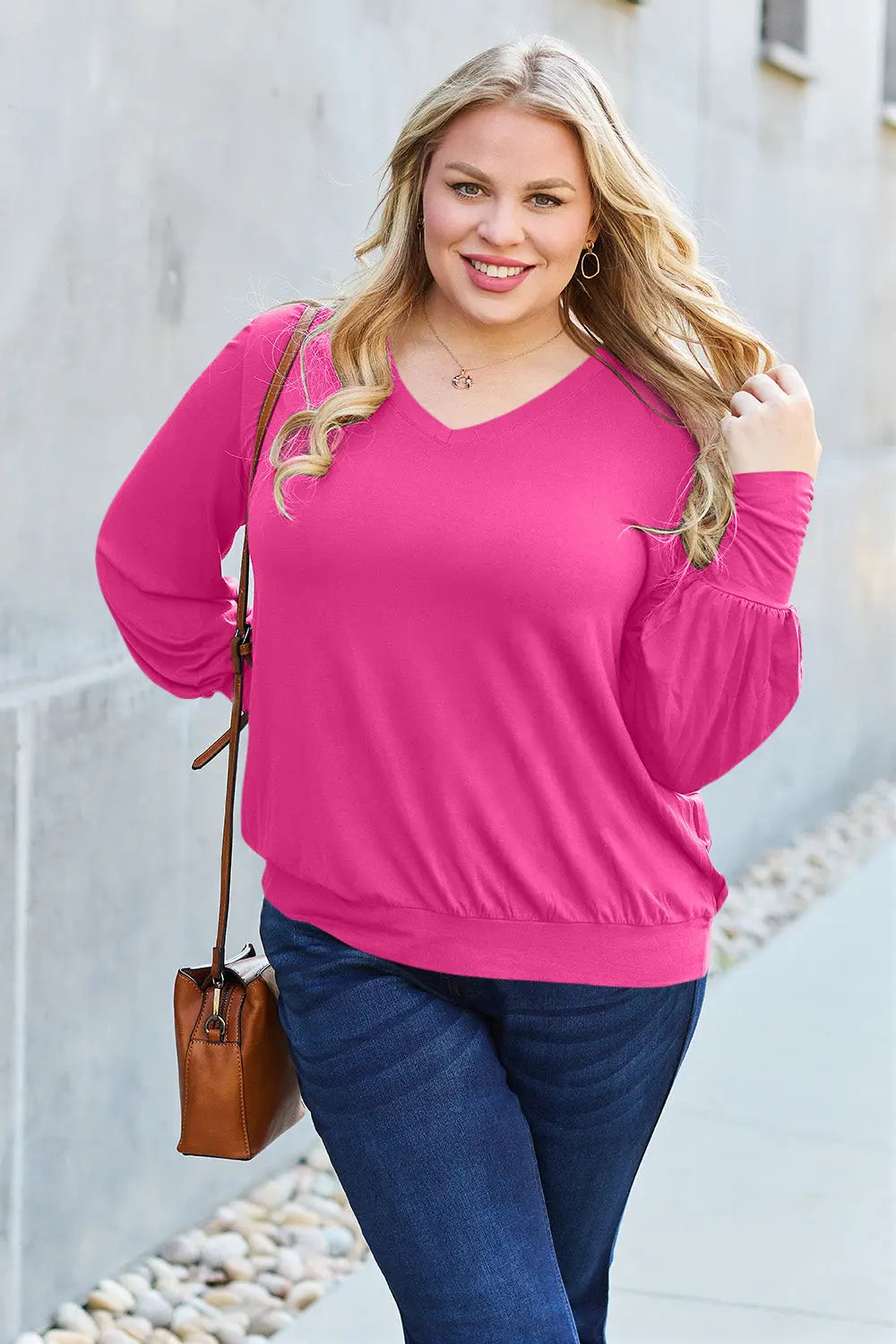 Basic Bae V-Neck Lantern Sleeve Top — Full Sizes - Whispering Desires Shoppe