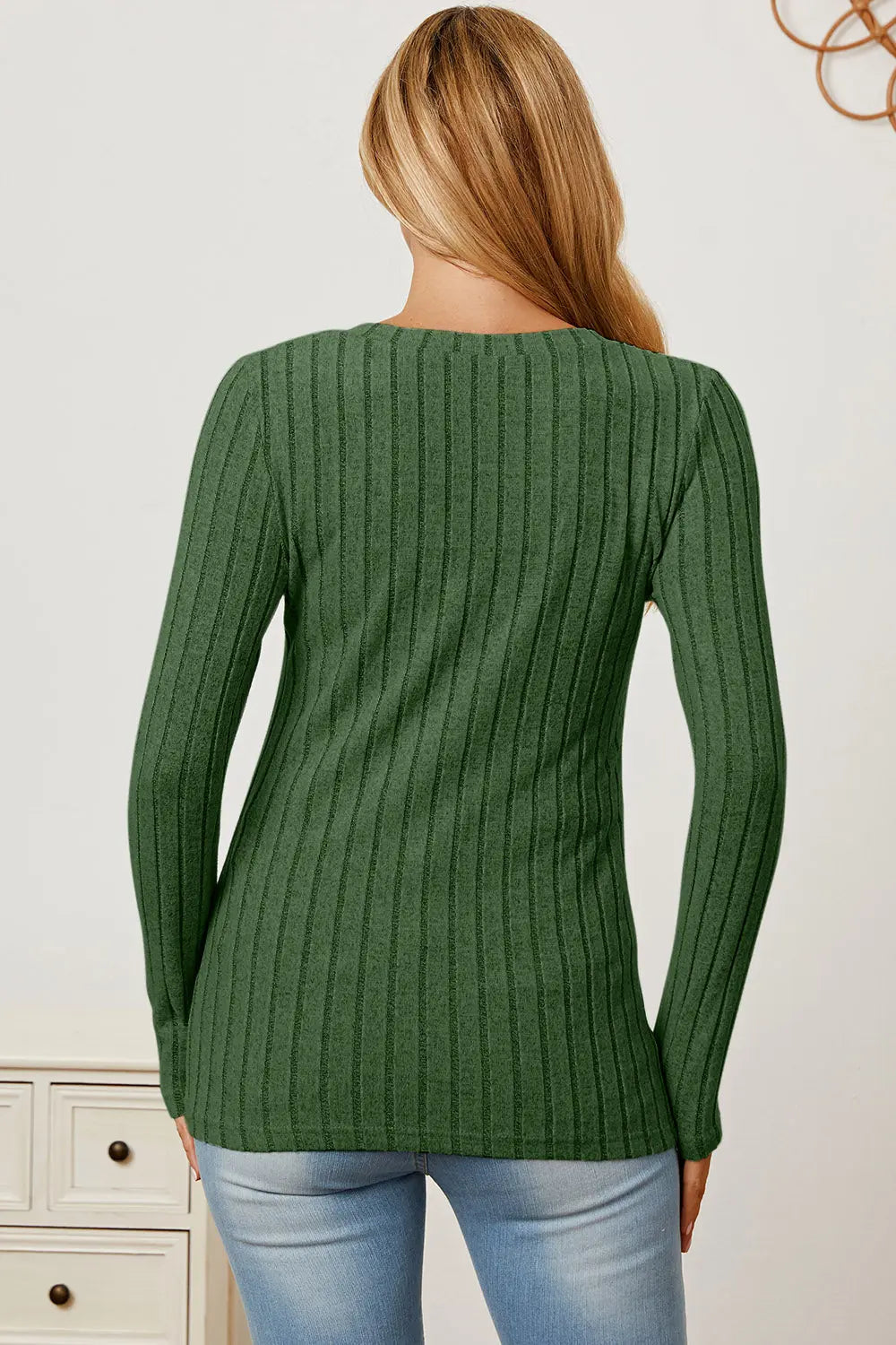 Basic Bae Ribbed V-Neck Long Sleeve Tee - Whispering Desires Shoppe