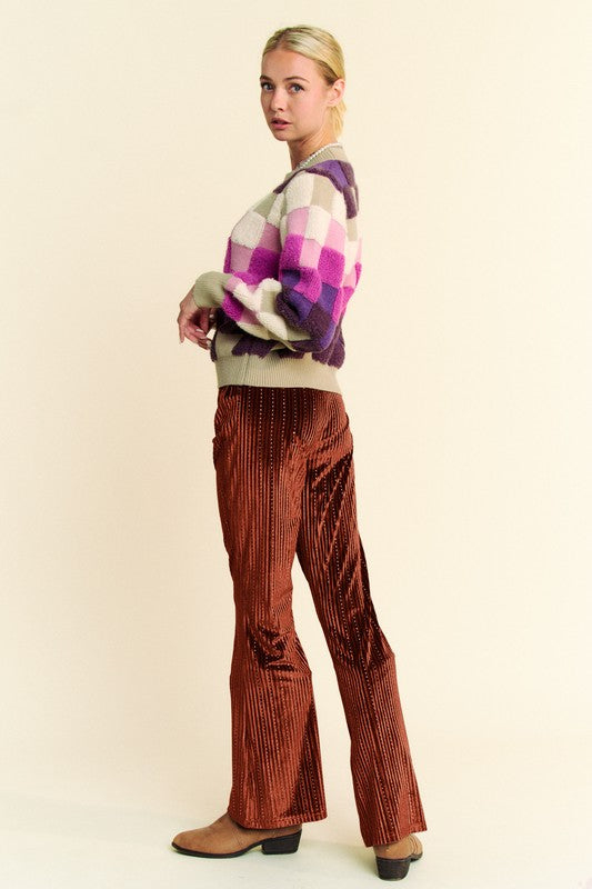 Davi & Dani Elastic Waist Knit Flare Pants - Whispering Desires Shoppe