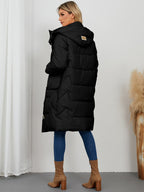 Long Sleeve Longline Hooded Winter Coat - Whispering Desires Shoppe