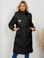 Long Sleeve Longline Hooded Winter Coat - Whispering Desires Shoppe