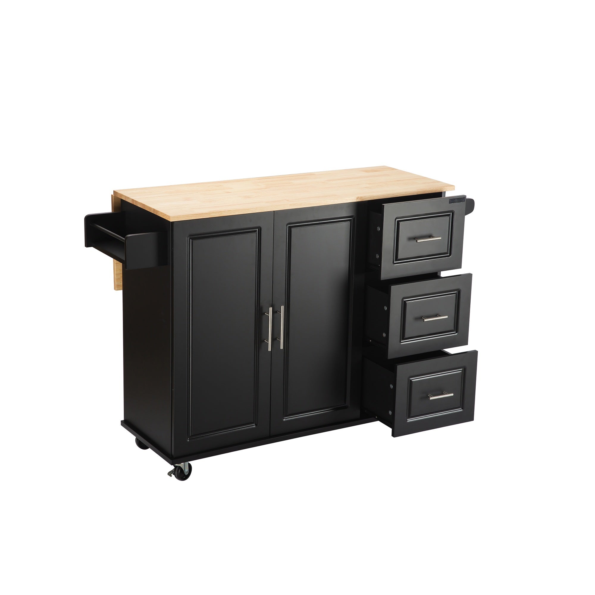 Kitchen Island & Kitchen Cart Mobile Kitehcn Island with Extensible Rubber Wood Table Top eprolo