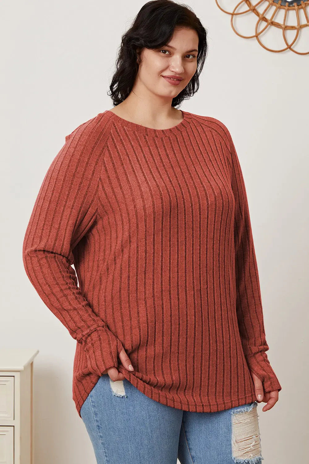 Basic Bae Ribbed Thumbhole Long-Sleeve Tee - Whispering Desires Shoppe