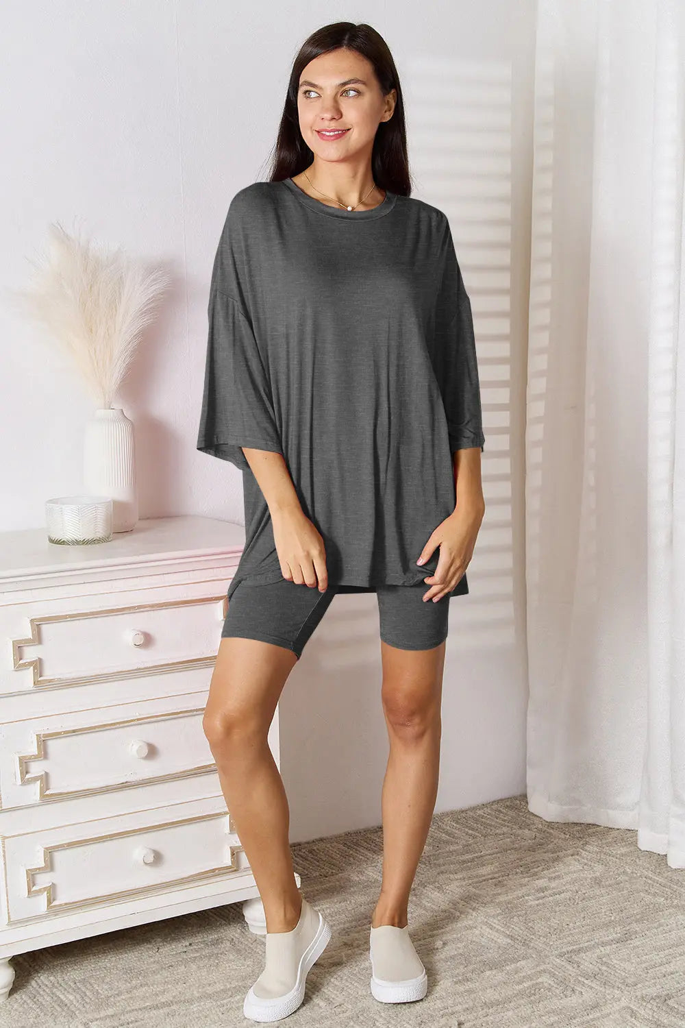 Basic Bae Soft Rayon 3/4 Sleeve Top & Shorts Set - Whispering Desires Shoppe