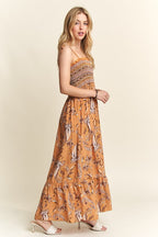 ADORA Smocked Printed Square Neck Tie Shoulder Cami Dress - Whispering Desires Shoppe