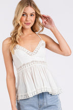 Mittoshop Crisscross Back Lace Detail V-Neck Cami - Whispering Desires Shoppe