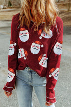 Sequin Santa Round Neck Long Sleeve Blouse - Whispering Desires Shoppe