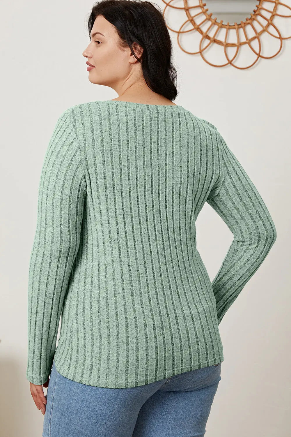 Basic Bae Ribbed V-Neck Long Sleeve Tee - Whispering Desires Shoppe