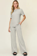 Double Take Short-Sleeve & Wide-Leg Two-Piece Set - Whispering Desires Shoppe