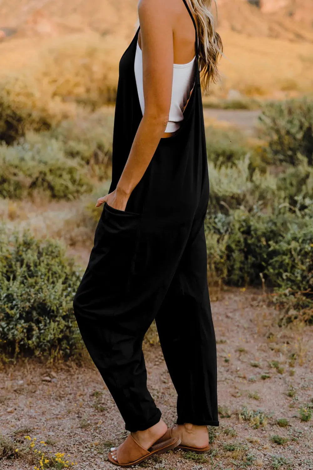 Double Take V-Neck Sleeveless Jumpsuit w/ Pockets - Whispering Desires Shoppe