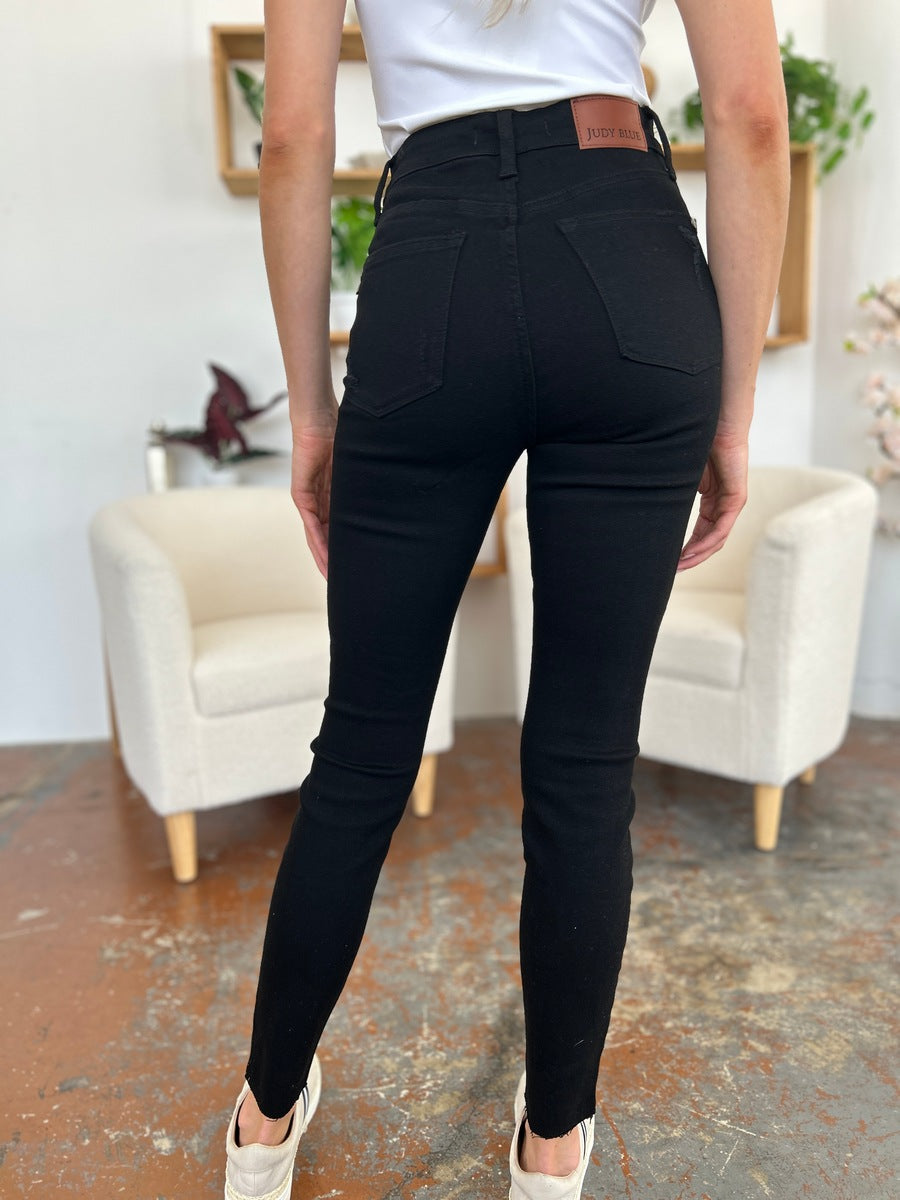 Judy Blue Full Size Distressed Tummy Control High Waist Skinny Jeans - Whispering Desires Shoppe
