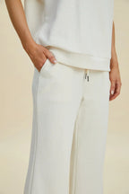 Double Take Full Size Pearl Detail Round Neck Top and Pants Set - Whispering Desires Shoppe