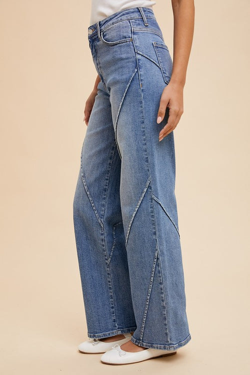 Annie Wear Decorative Seams Wide Leg Jeans - Whispering Desires Shoppe