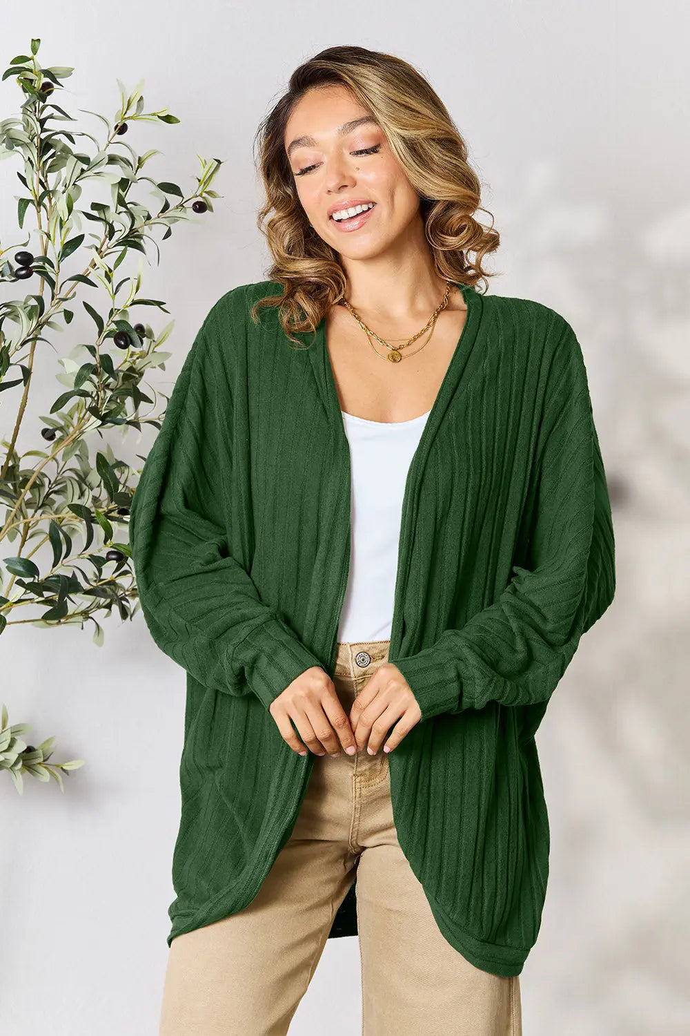 Basic Bae Ribbed Cocoon Cardigan (Full-Size) - Whispering Desires Shoppe