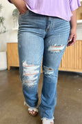 Judy Blue Distressed Raw-Hem Bootcut Jeans - Whispering Desires Shoppe