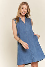 ADORA Notched Sleeveless Denim Dress with Pockets - Whispering Desires Shoppe