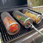 Rolling Grilling Basket Metal BBQ Barbecue Basket Net Portable Outdoor Camping Barbecue Rack Kitchen Gadgets eprolo