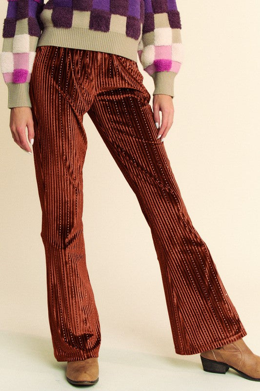 Davi & Dani Elastic Waist Knit Flare Pants - Whispering Desires Shoppe
