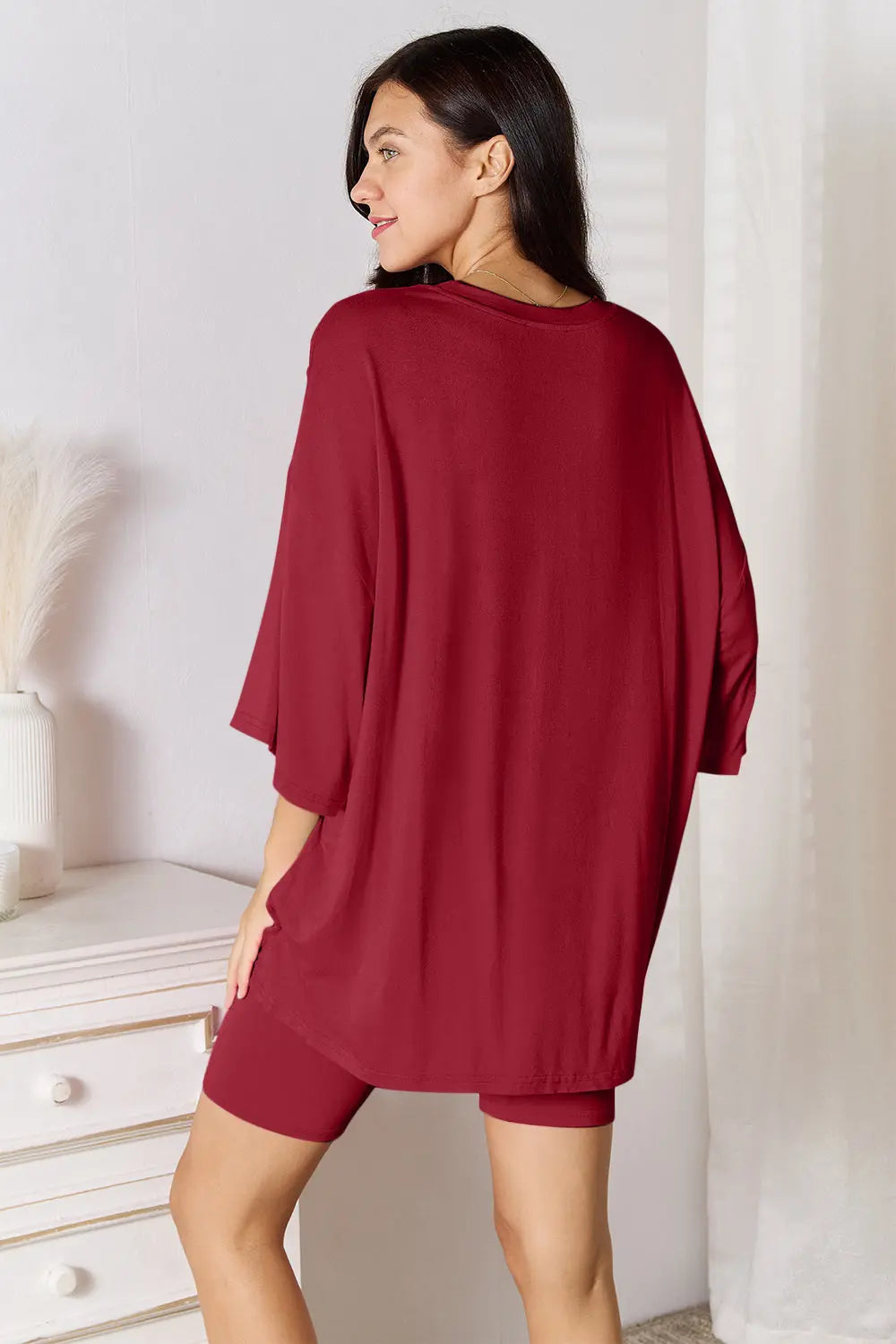 Basic Bae Soft Rayon 3/4 Sleeve Top & Shorts Set - Whispering Desires Shoppe