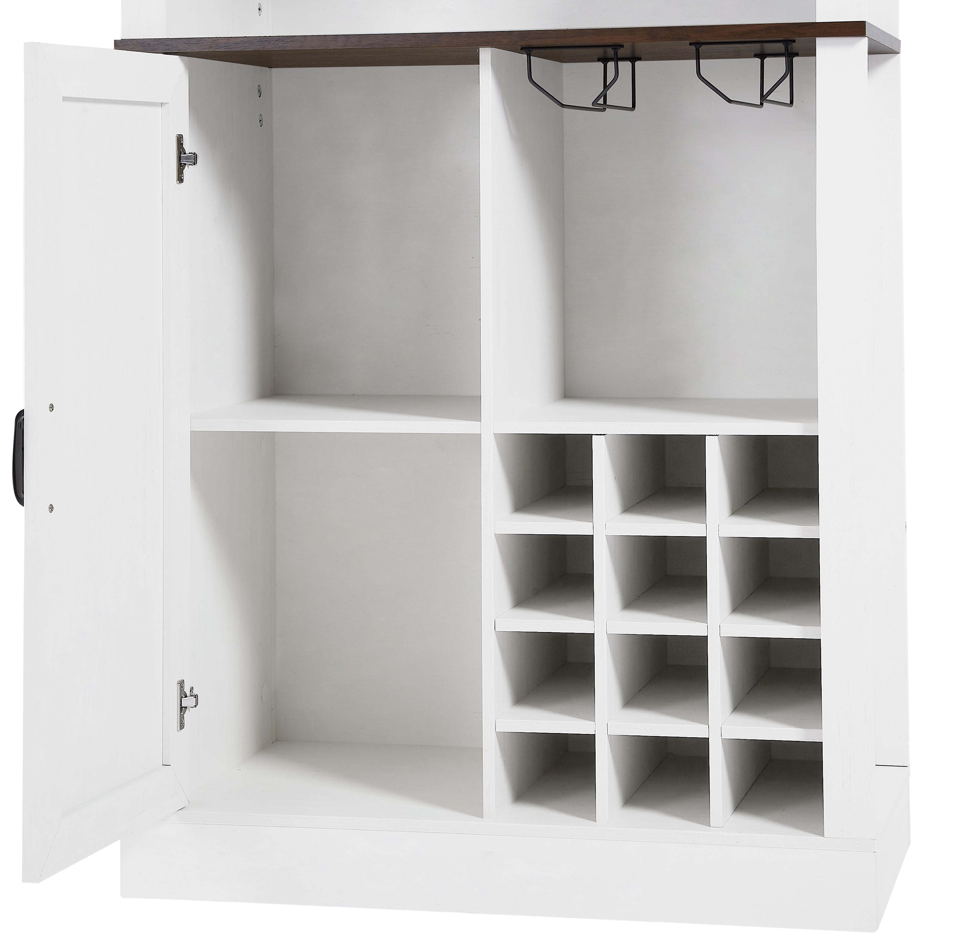 76 Inch Tall Farmhouse Kitchen Faux Rattan Wine Cabinet, Kitchen Bar Cabinet with Square Compartments and Shelves eprolo