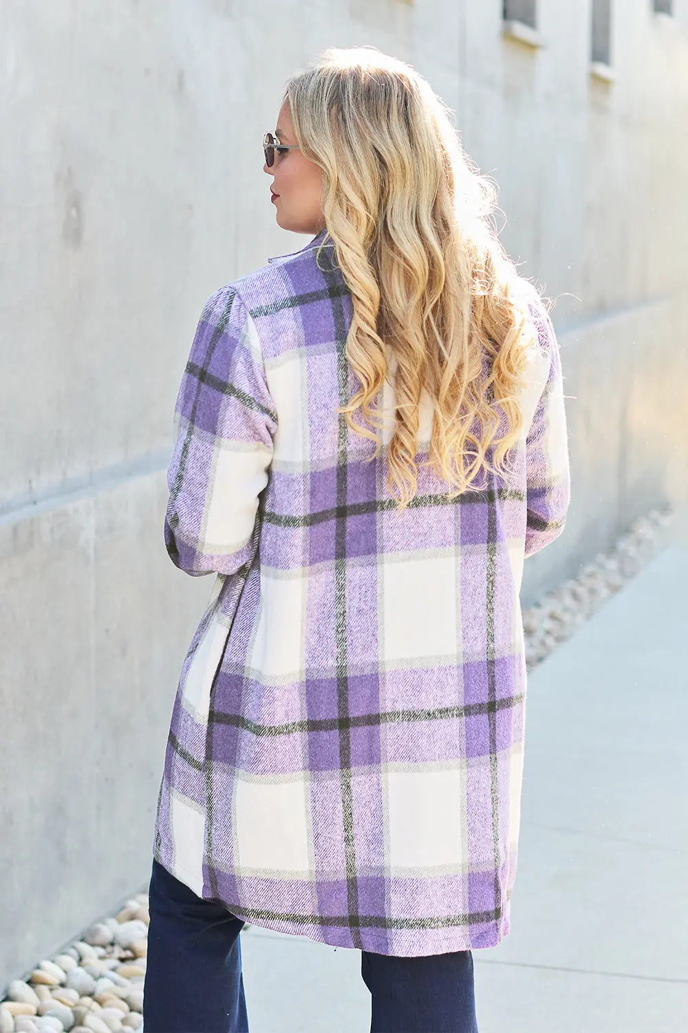 Double Take Full-Size Plaid Lapel Coat - Whispering Desires Shoppe