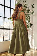 ADORA Crisscross Wide Strap Drawstring Detail Midi Dress - Whispering Desires Shoppe