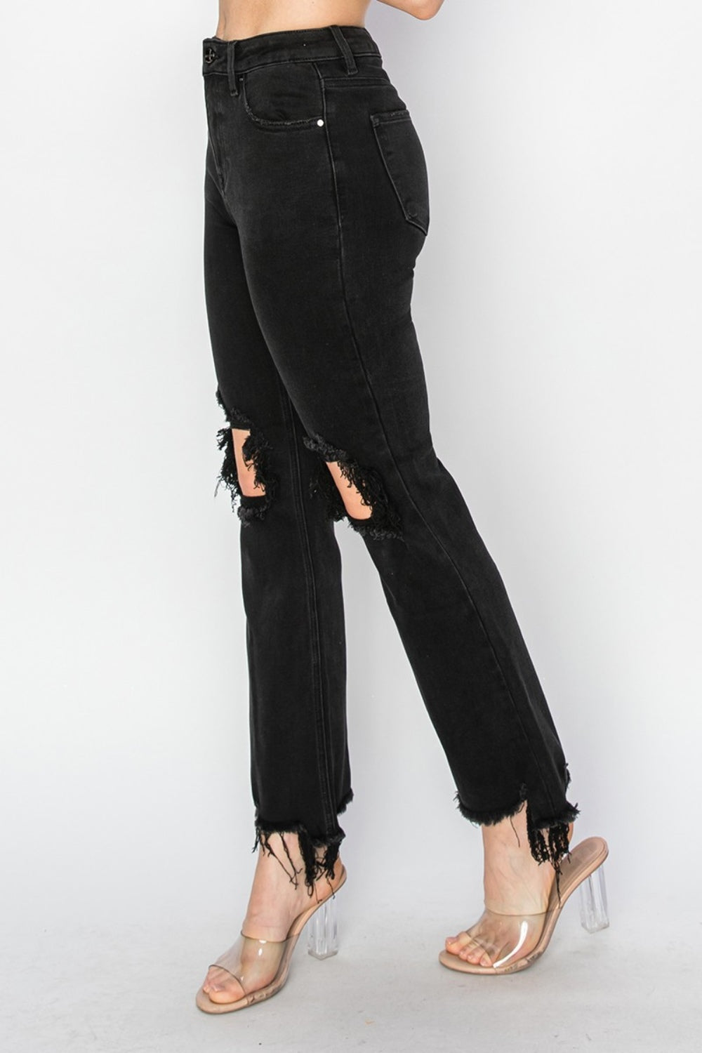 RISEN Distressed Raw-Hem Jeans — Pocketed Stretch - Whispering Desires Shoppe