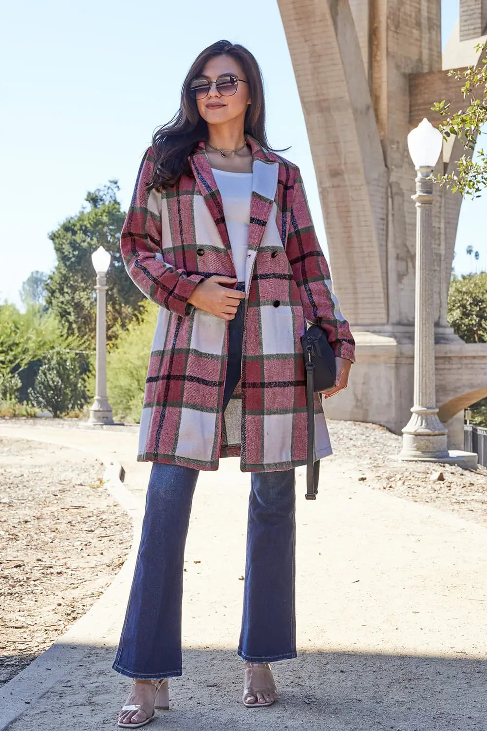 Double Take Full-Size Plaid Lapel Coat - Whispering Desires Shoppe