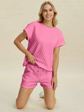Double Take Textured T-Shirt & Drawstring Shorts Set - Whispering Desires Shoppe