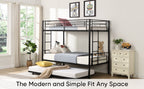 Twin bunk bed frame with trailer, metal bunk bed with sturdy guardrail and side ladder, can be divided into two beds, black eprolo
