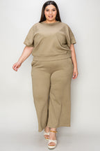 Double Take Full Size Texture Short Sleeve Top and Pants Set - Whispering Desires Shoppe