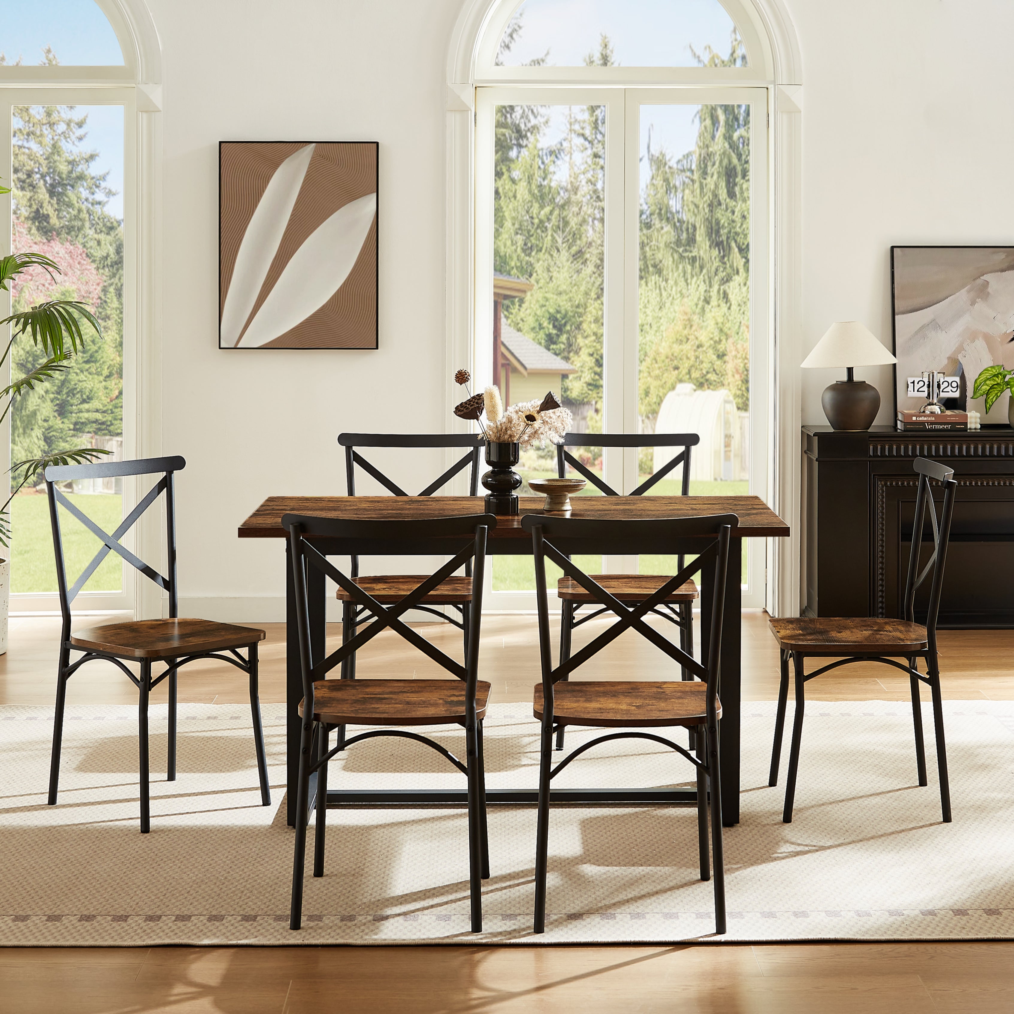 7 Pieces Dining Set 7-Piece Kitchen Table Set Perfect for Kitchen Breakfast Nook Living Room Occasions eprolo