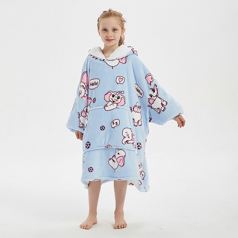 Kids Unisex Winter Warm Double Layers Sherpa Fleece TV Pocket Hoodies Blanket Hoodie Snuggle with Sleeves eprolo
