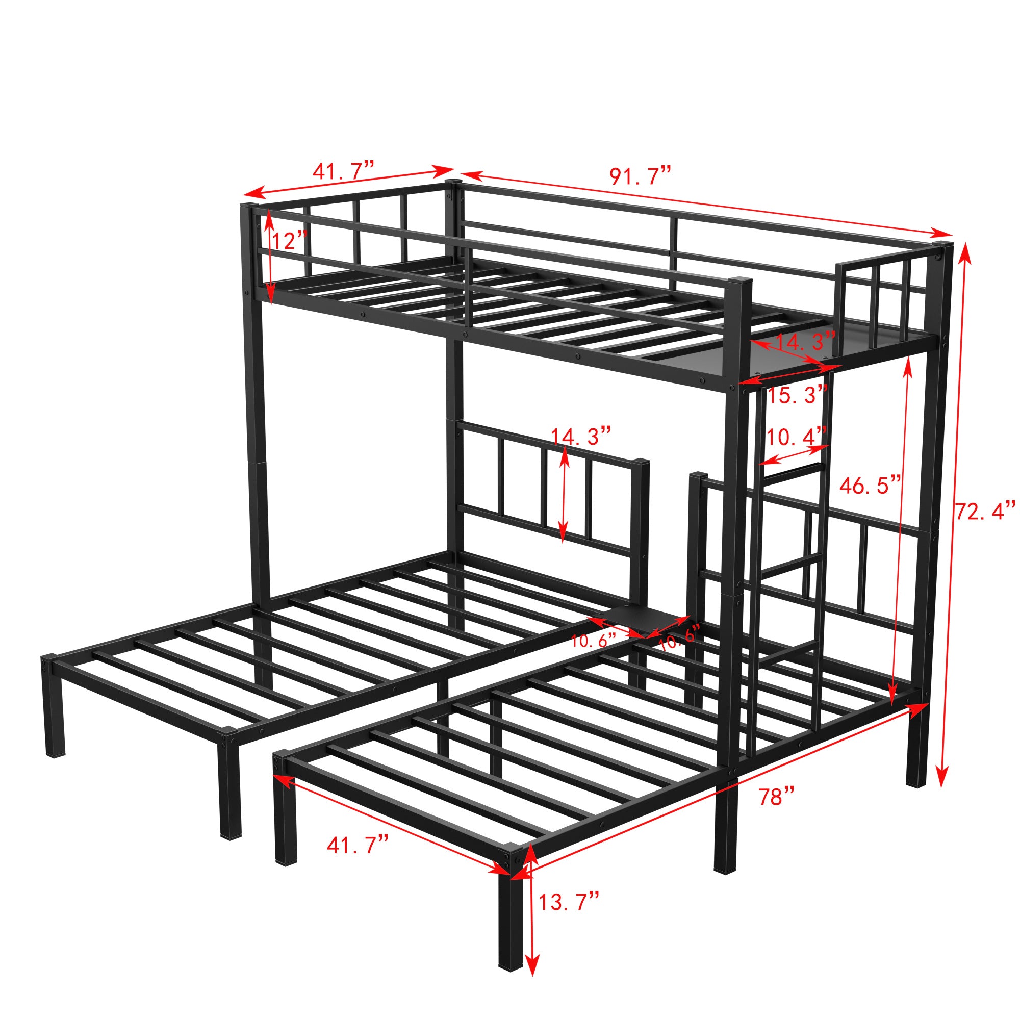 Twin over Twin & Twin Bunk Beds for 3, Twin XL over Twin & Twin Bunk Bed Metal Triple Bunk Bed, Black eprolo