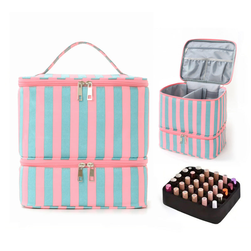 Double Layer Nail Polish & Essential Oils Storage Bag, Portable 30-Compartment Nail Care Kit, Manicure Tools Organizer Case eprolo