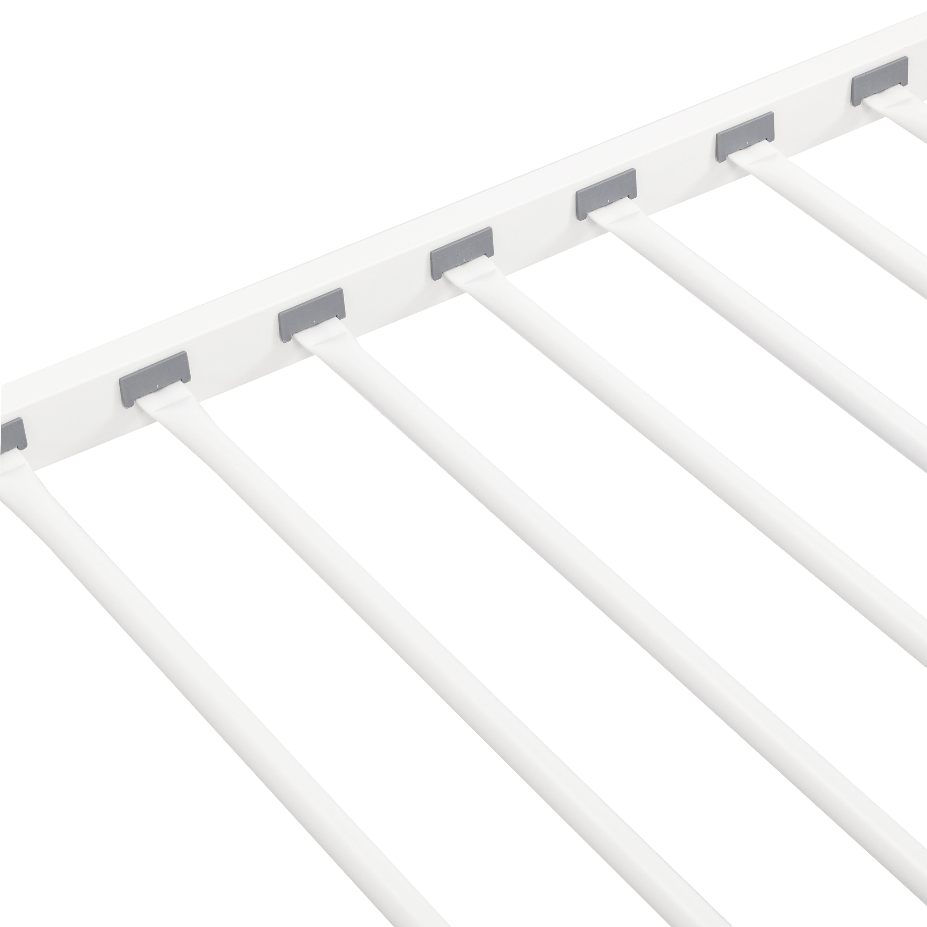 Twin metal bunk beds, metal structure bed frame with safety guardrails and 2 ladders, convertible bunk beds, white eprolo