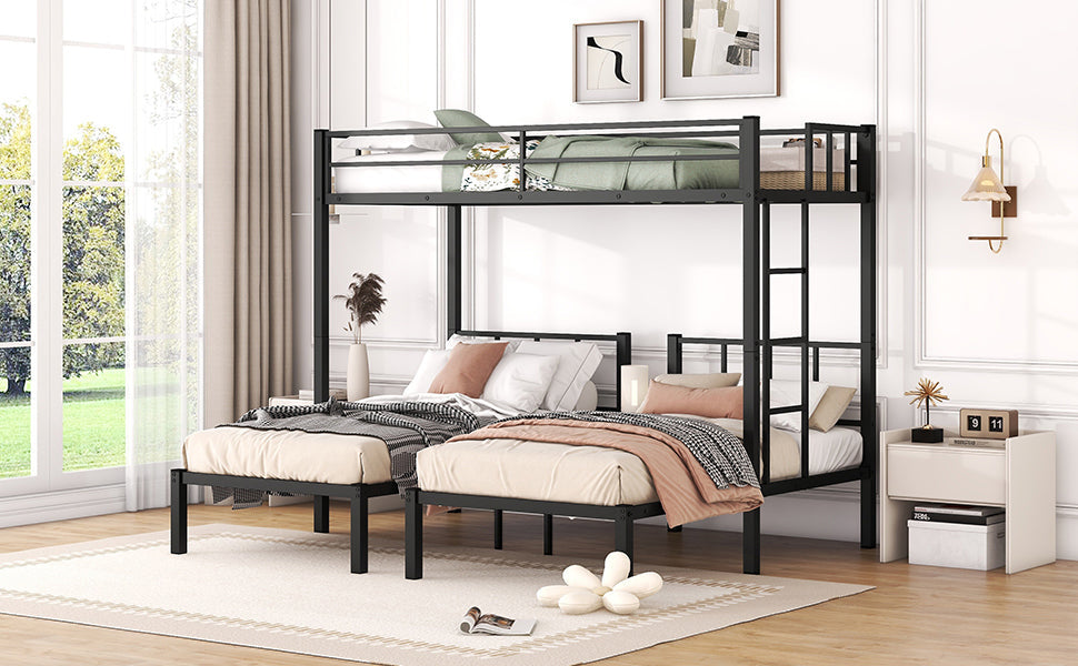 Twin over Twin & Twin Bunk Beds for 3, Twin XL over Twin & Twin Bunk Bed Metal Triple Bunk Bed, Black eprolo