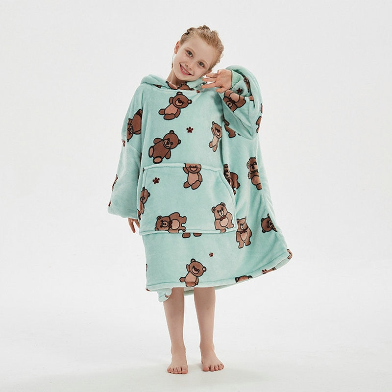 Kids Unisex Winter Warm Double Layers Sherpa Fleece TV Pocket Hoodies Blanket Hoodie Snuggle with Sleeves eprolo