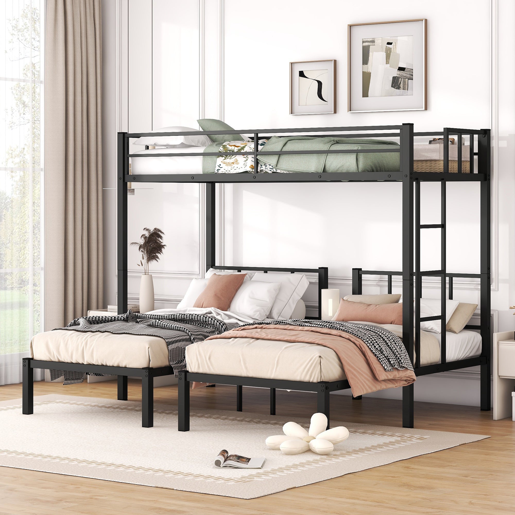 Twin over Twin & Twin Bunk Beds for 3, Twin XL over Twin & Twin Bunk Bed Metal Triple Bunk Bed, Black eprolo