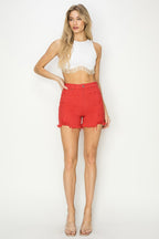 RISEN High-Rise Distressed Denim Shorts - Whispering Desires Shoppe