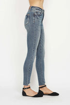 Judy Blue Tummy Control Vintage Wash Distressed Hem Jeans - Whispering Desires Shoppe