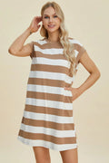 Striped Cap-Sleeve Mini Dress — Cotton-Blend Comfort - Whispering Desires Shoppe