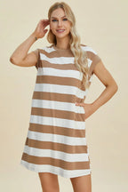 Striped Cap-Sleeve Mini Dress — Cotton-Blend Comfort - Whispering Desires Shoppe
