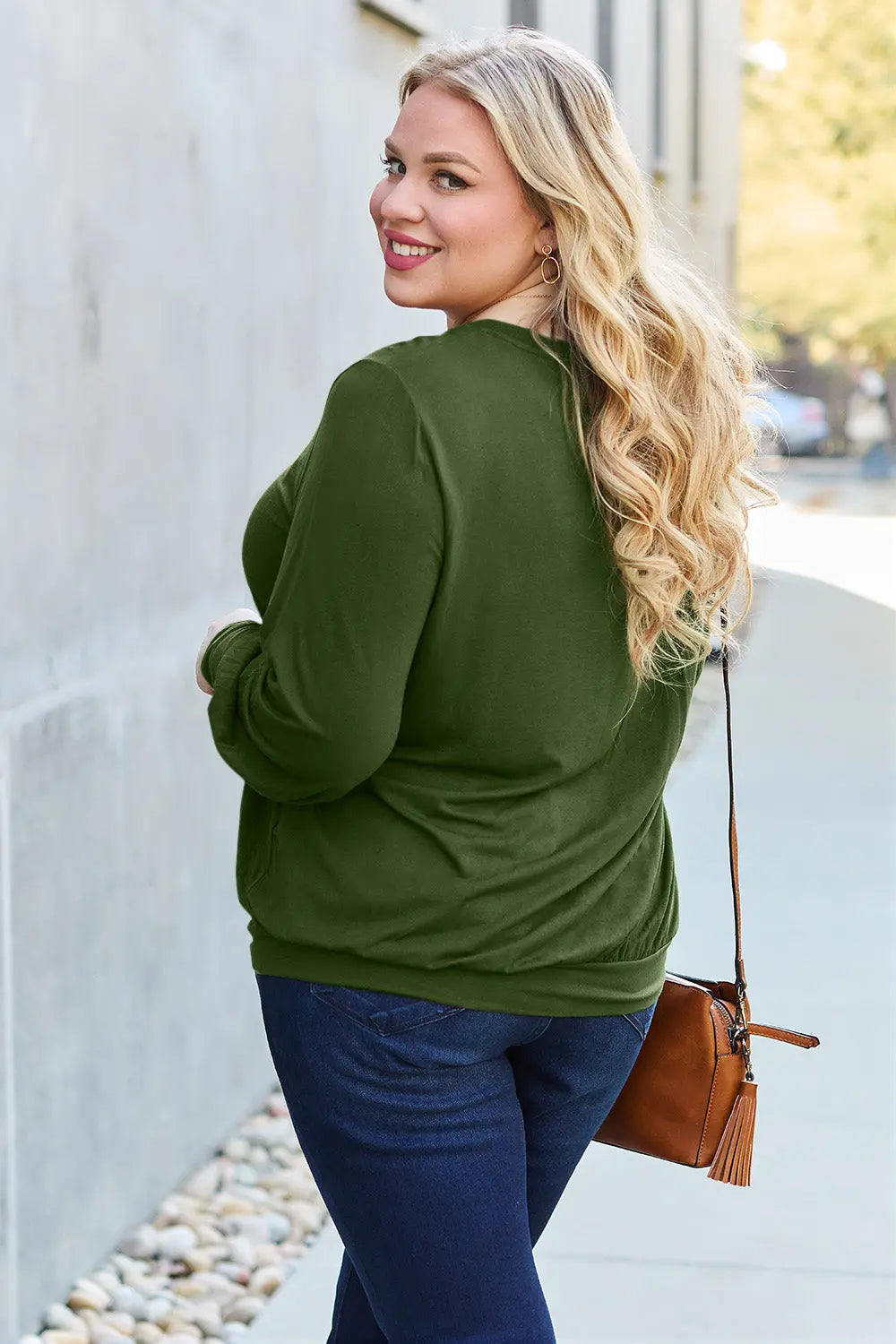 Basic Bae V-Neck Lantern Sleeve Top — Full Sizes - Whispering Desires Shoppe