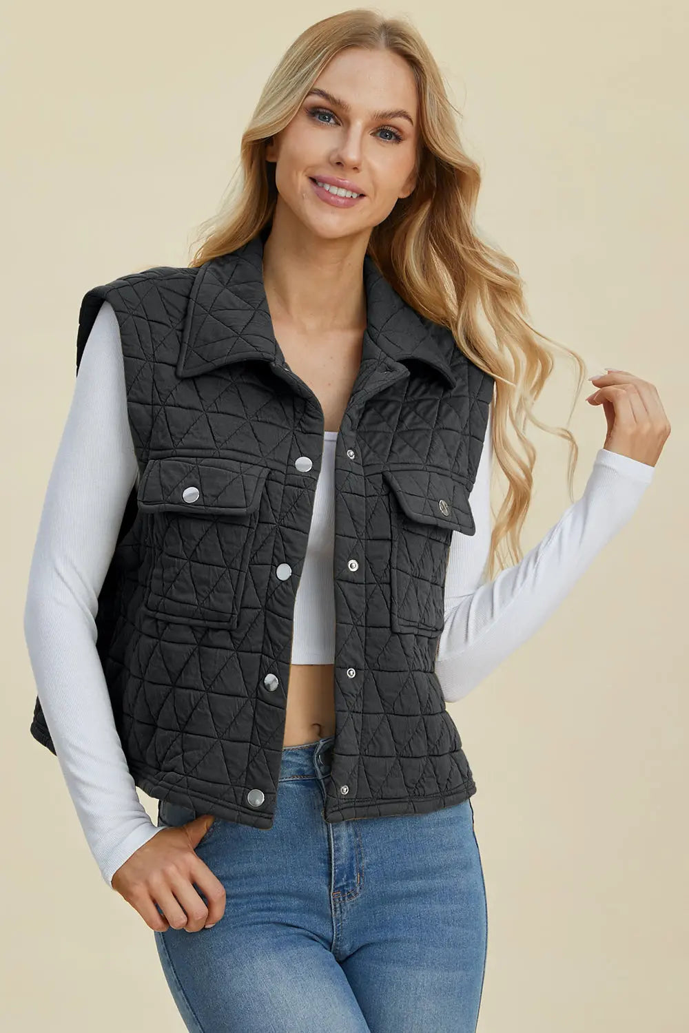 Double Take Pocketed Snap-Front Vest Coat - Whispering Desires Shoppe