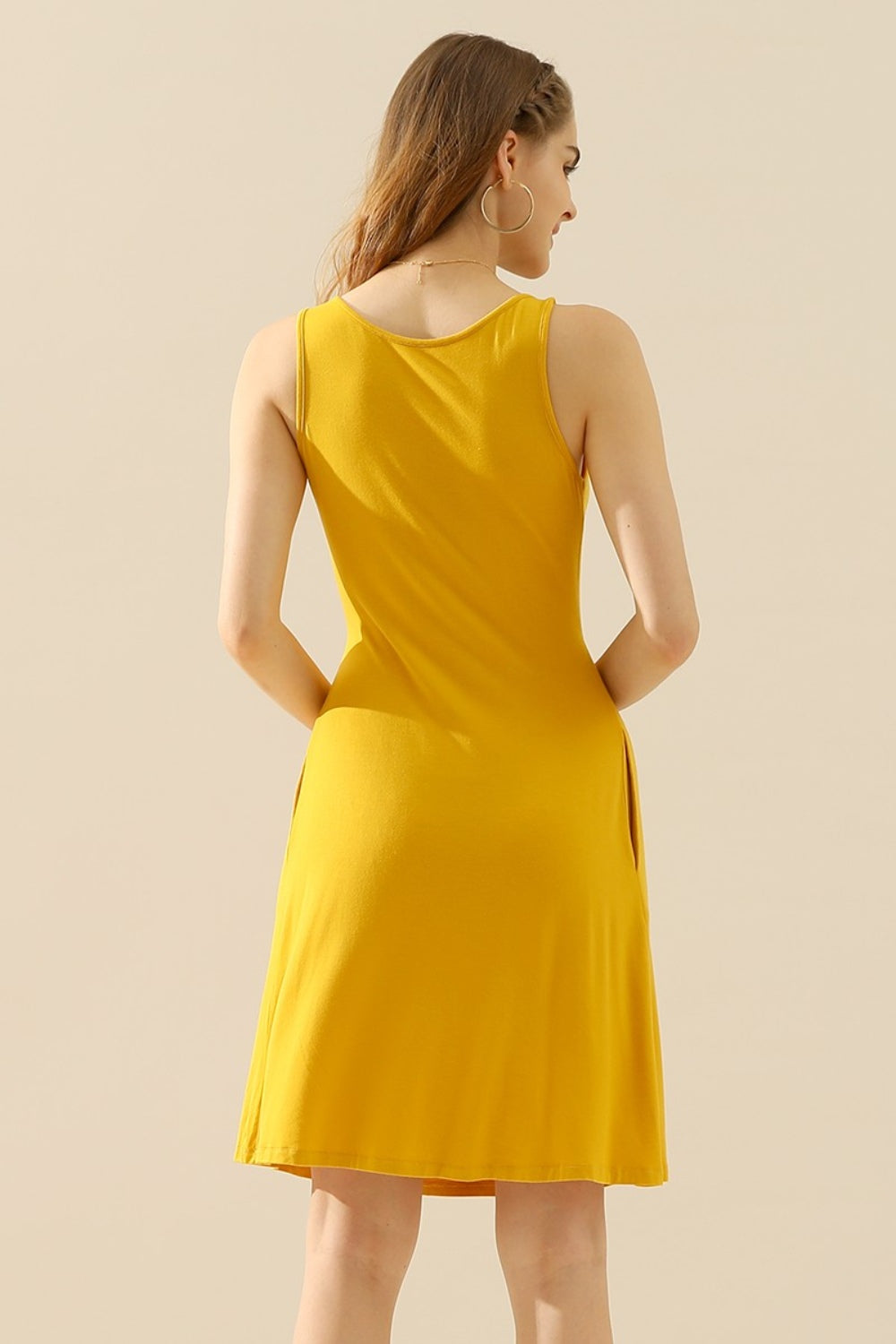 Doublju Ruched Round-Neck Sleeveless Dress w/ Pockets - Whispering Desires Shoppe