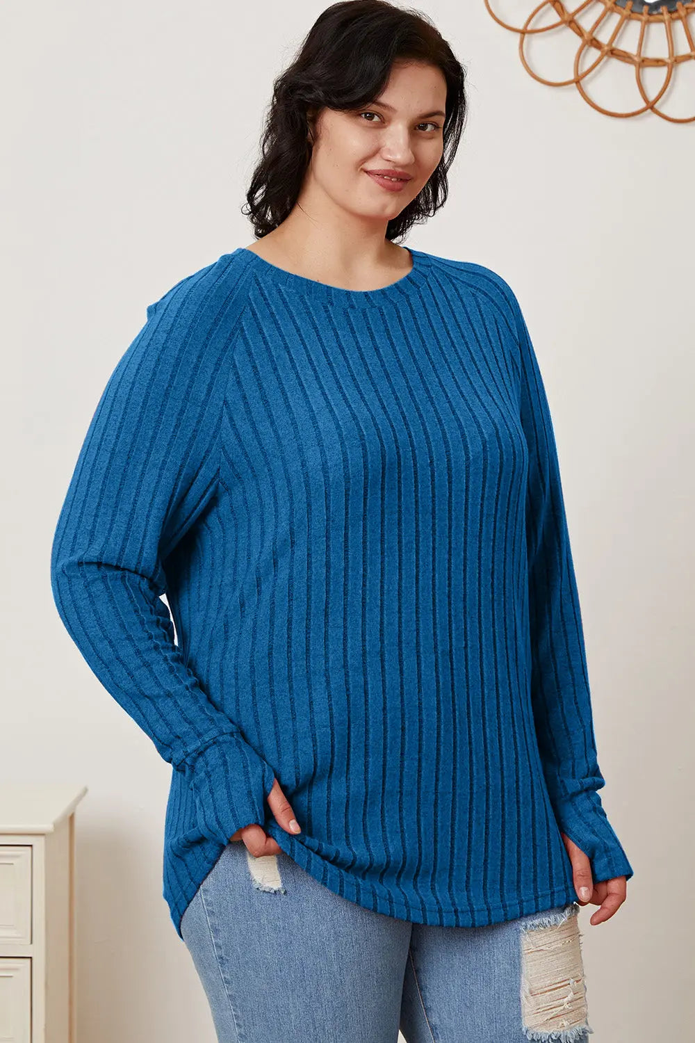 Basic Bae Ribbed Thumbhole Long-Sleeve Tee - Whispering Desires Shoppe
