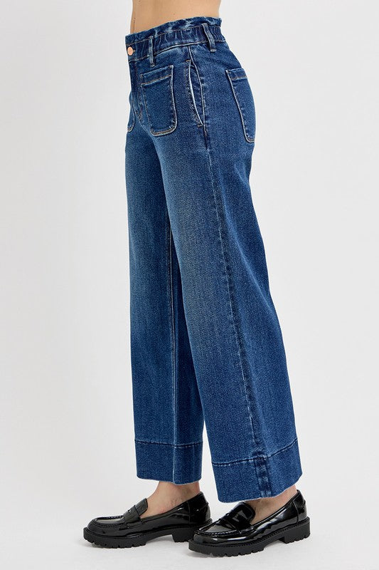 RISEN Elastic Band Wide Leg Jeans - Whispering Desires Shoppe