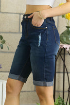 ADORA Distressed Denim Shorts with Pockets - Whispering Desires Shoppe